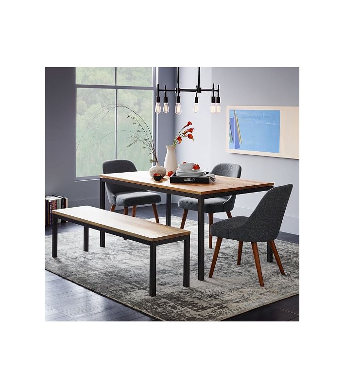 Salle à manger Ensemble table à manger + 4 chaises + banquette Style industriel Texas Salle à manger Ensemble table à manger + 4 chaises + banquette Style industriel Texas