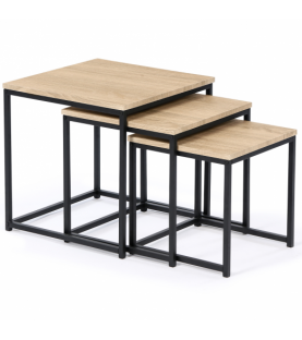 LOT DE 3 TABLES BASSES GIGOGNES 35/40/45 DESIGN INDUSTRIEL NEVA