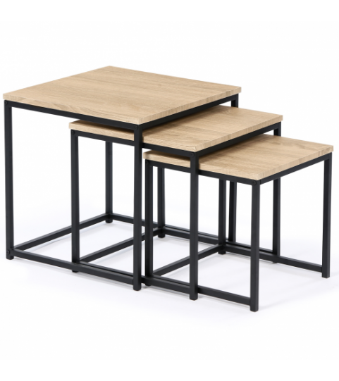 LOT DE 3 TABLES BASSES GIGOGNES 35/40/45 DESIGN INDUSTRIEL NEVA