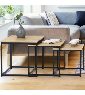 LOT DE 3 TABLES BASSES GIGOGNES 35/40/45 DESIGN INDUSTRIEL NEVA