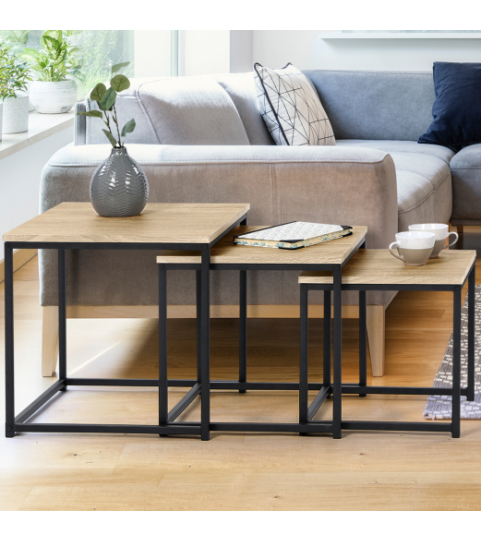 LOT DE 3 TABLES BASSES GIGOGNES 35/40/45 DESIGN INDUSTRIEL NEVA