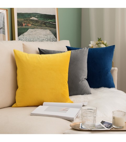 Coussin Motif uni - Gris 45x45cm - en Velours Doux - décoratif Salon Canapé