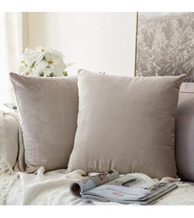 Coussin Motif uni - Gris 45x45cm - en Velours Doux - décoratif Salon Canapé