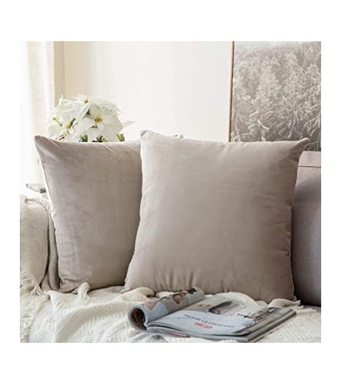 Coussin Motif uni - Gris 45x45cm - en Velours Doux - décoratif Salon Canapé