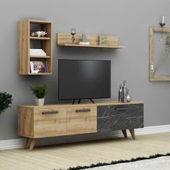 Meuble TV avec étagères à motifs en marbre high gloss FERNISO