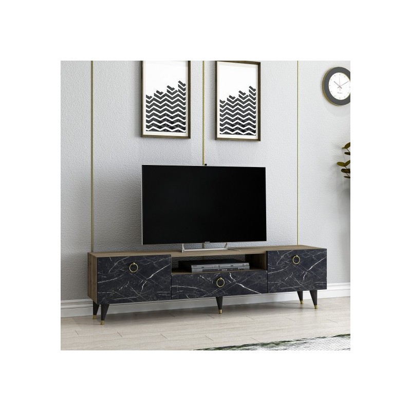 Meuble TV avec Façades à motifs en marbre high gloss : Soliman