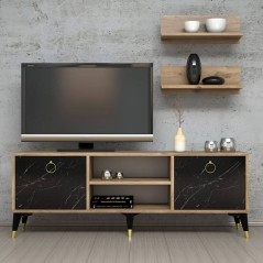 Meuble TV avec étagères à motifs en marbre high gloss RAVIO