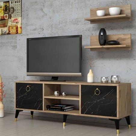 Meuble TV avec étagères à motifs en marbre high gloss RAVIO