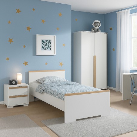 Ensemble chambre enfant Lit - Table de chevet - Armoire En panneau de particule LONDON