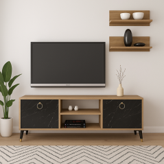 Meuble TV avec étagères à motifs en marbre RAVIO