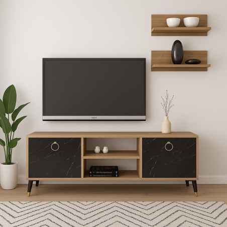 Meuble TV avec étagères à motifs en marbre RAVIO