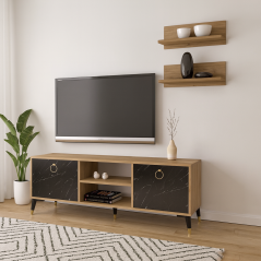 Meuble TV avec étagères à motifs en marbre RAVIO