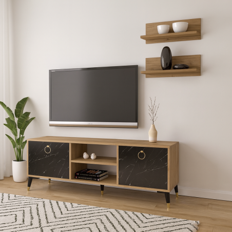 Meuble TV avec étagères à motifs en marbre RAVIO