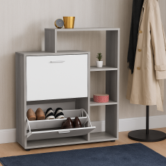 Porte-Chaussures Modera avec Façade en High Gloss et 2 Portes Battantes, Compartiments Inclus