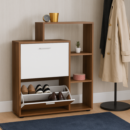 Porte-Chaussures Modera avec Façade en High Gloss et 2 Portes Battantes, Compartiments Inclus