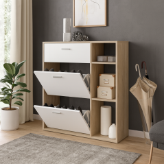 Windy: Porte-Chaussures avec Tiroir, Compartiments et Façade High Gloss