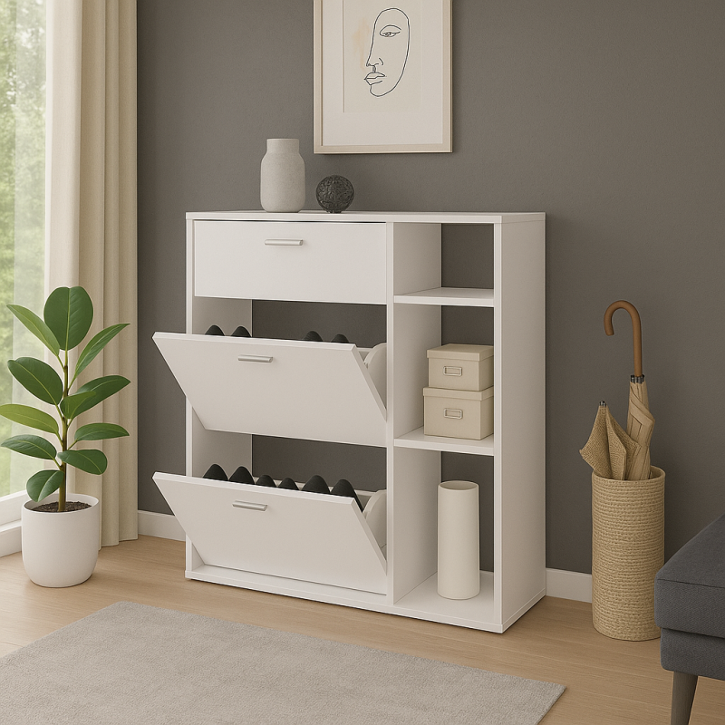 Windy: Porte-Chaussures avec Tiroir, Compartiments et Façade High Gloss