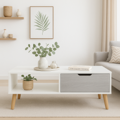 Table Basse Dina : Élégance en Blanc et Chêne Sonoma à Petit Prix
