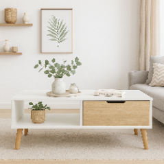 Table Basse Dina : Élégance en Blanc et Chêne Sonoma à Petit Prix