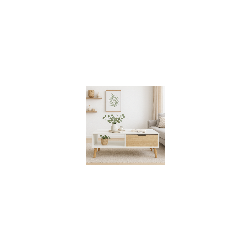 Table Basse Dina : Élégance en Blanc et Chêne Sonoma à Petit Prix Table Basse Dina : Élégance en Blanc et Chêne Sonoma à Petit Prix