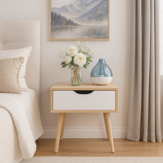 Table de Nuit Jocande en MDF Stratifié : L'Élégance Scandinave à Votre Chevet