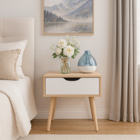 Table de Nuit Jocande en MDF Stratifié : L'Élégance Scandinave à Votre Chevet