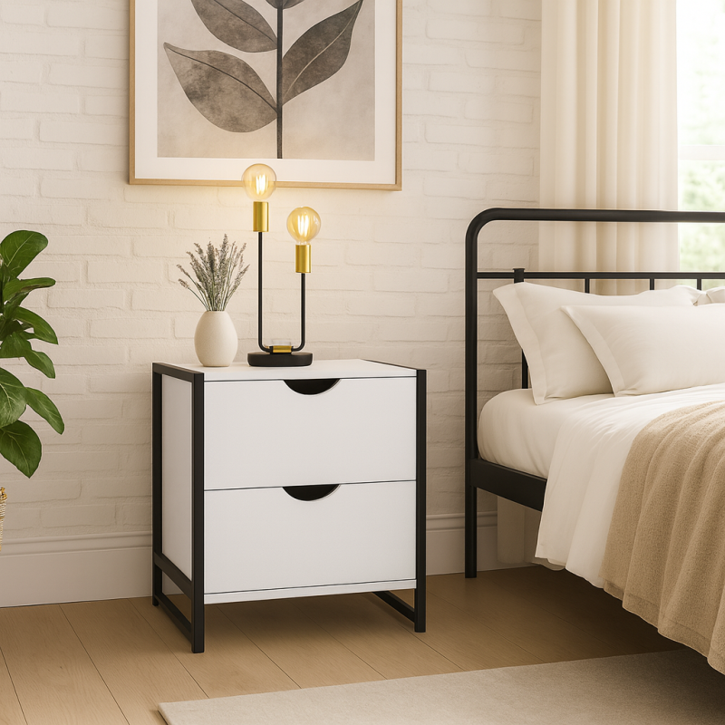 Lisa: Table de Nuit Industrielle en Mdf stratifié avec Deux Tiroirs