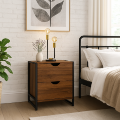 Lisa: Table de Nuit Industrielle en Mdf stratifié avec Deux Tiroirs