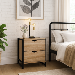 Lisa: Table de Nuit Industrielle en Mdf stratifié avec Deux Tiroirs