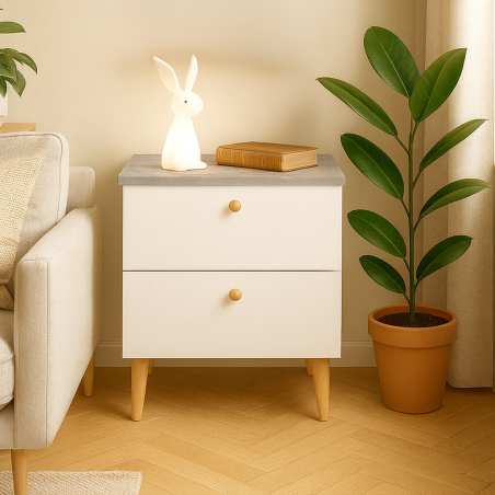 Table de Nuit Scandinave Mika en MDF Stratifié : Élégance Fonctionnelle pour Votre Chambre