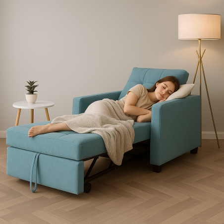 Fauteuil Convertible “Cosyflex” – 1 Place Premium - Bleu pastel