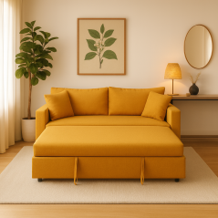 Canapé-Lit Élégant “Nora” – Ouverture Rapide Jaune Moutarde
