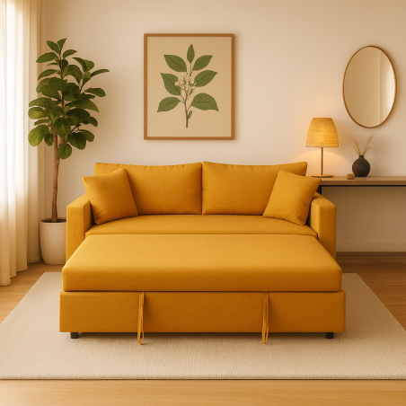 Canapé-Lit Élégant “Nora” – Ouverture Rapide Jaune Moutarde
