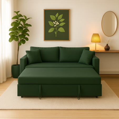 Canapé-Lit Élégant “Nora” – Ouverture Rapide Vert-Olive
