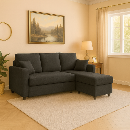 Canapé d’Angle Convertible “CosyDream” – Canapé-Lit avec Coffre – Gris foncé